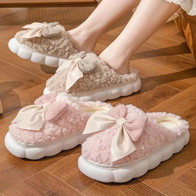 Blush Bow Cozy Slippers