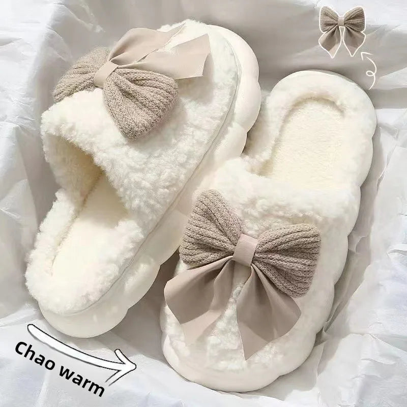 Blush Bow Cozy Slippers