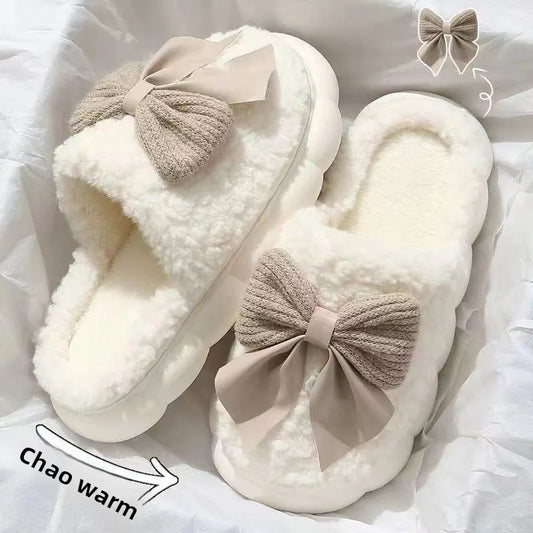 Blush Bow Cozy Slippers