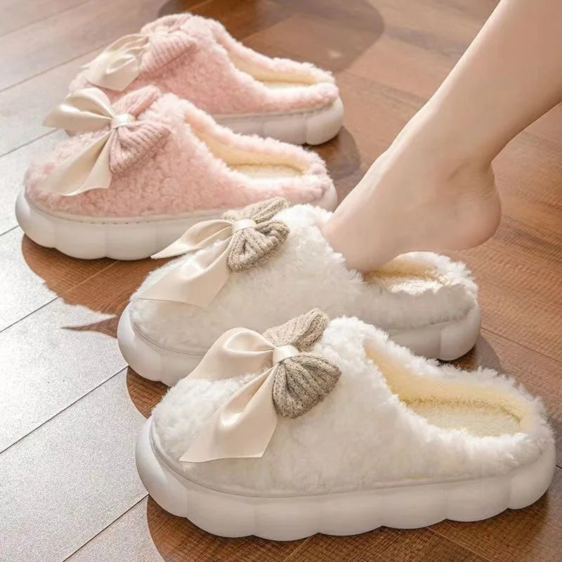 Blush Bow Cozy Slippers