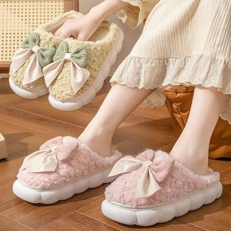 Blush Bow Cozy Slippers